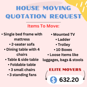 Elite Movers Price Quotation For House Moving Enquiry