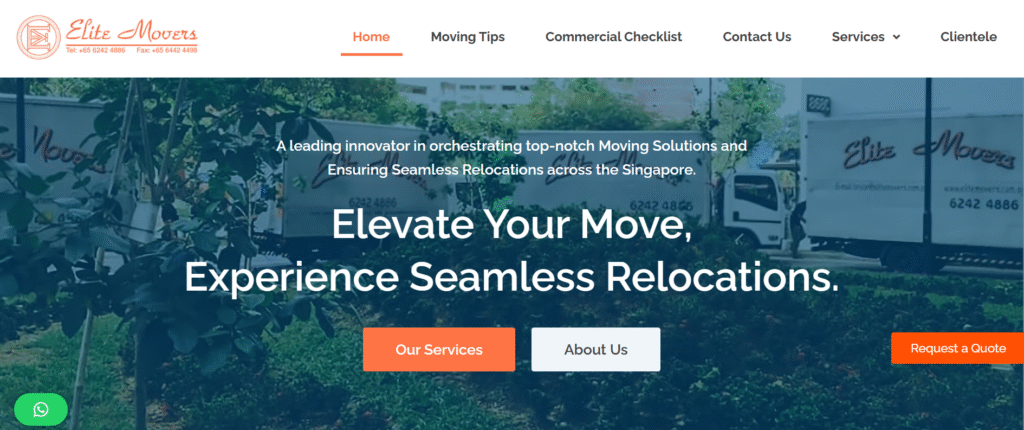 Elite Movers Website Home Page Screenshot