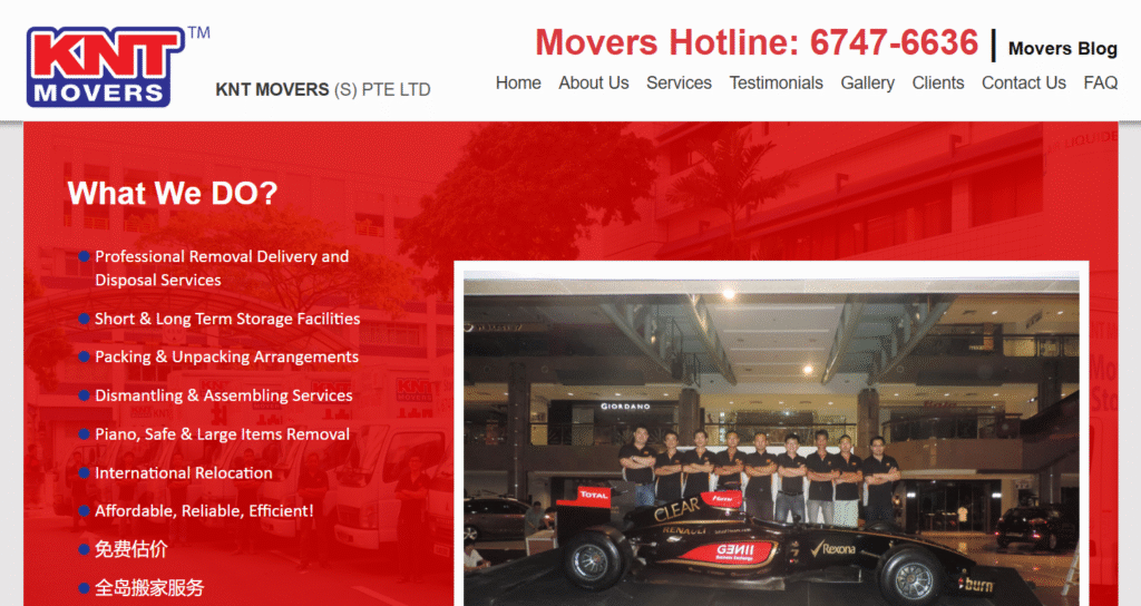 KNT Movers Website Home Page Screenshot