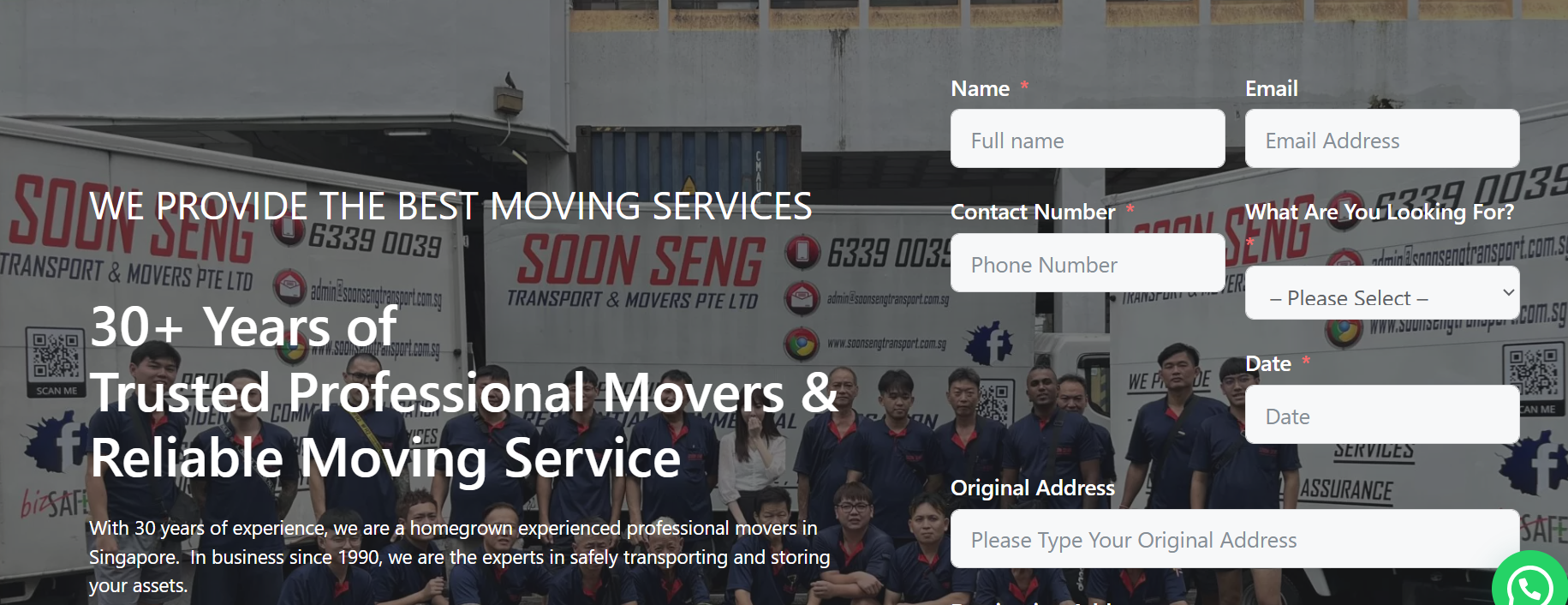 Soon Seng Transport And Movers Website Home Page Screenshot